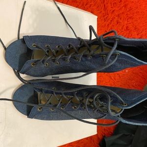 Denim Lace Up Heels